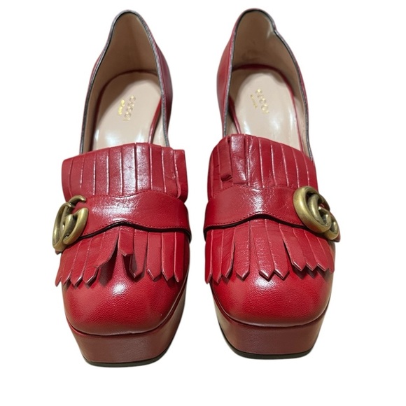Gucci Marmont Fridge Red Platform High Heels Loafers - Picture 5 of 12